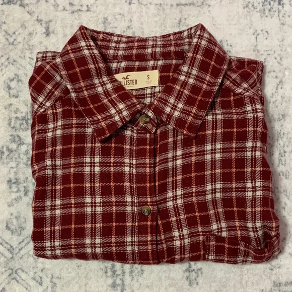 Hollister Maroon and White Checkered Plaid Shirt S - Picture 4 of 4